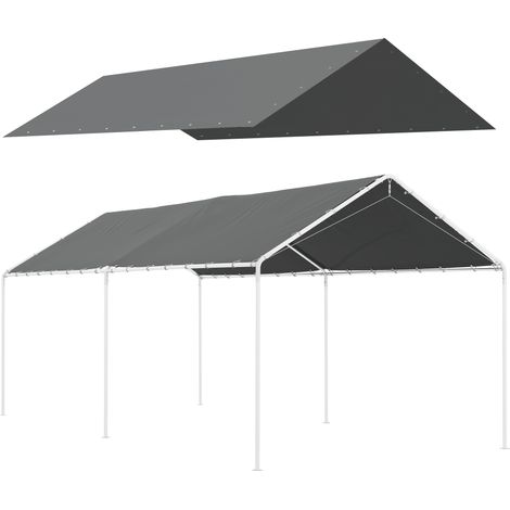 Copertura di Ricambio 600x300 cm Anti-UV per Carport Auto con Corde Elastiche in PE Grigio Scuro (1/5)