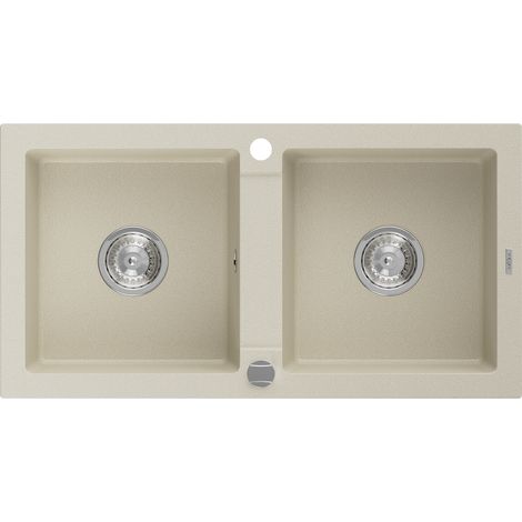 Mexen Mario lavello in granito a 2 vasche 820 x 436 mm, beige, sifone cromato - 6504822000-69