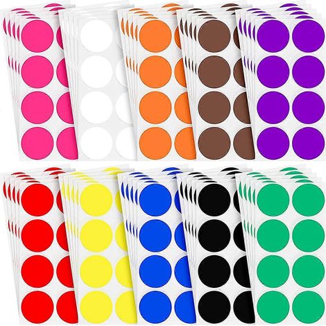 Étiquettes autocollantes rondes de 5 cm (2 pouces) à codage couleur, 10 couleurs assorties, autocollantes, unies et colorées. (1/5)