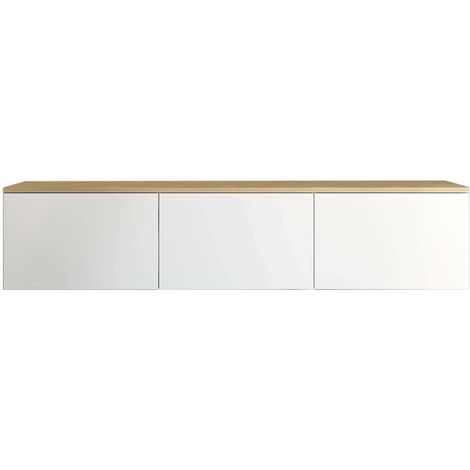 Cotecosy – Meuble TV suspendu 160x32x35 cm en panneaux mélaminés – Coloris blanc ou chêne – Installation murale pour espace optimisé (1/6)