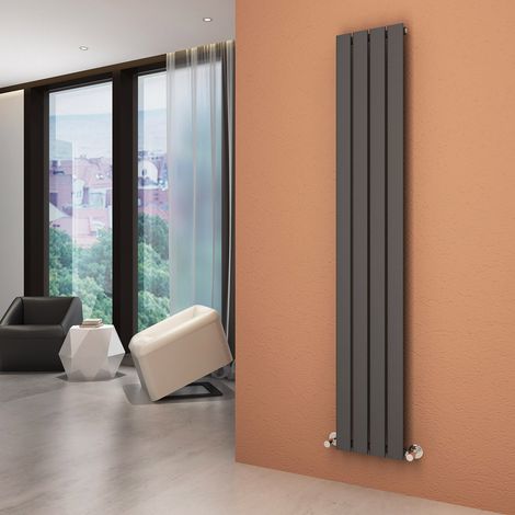 ELEGANT 1800 x 300 mm Anthracite Modern Tall Bar Rads Single Flat Panel Designer Bathroom Radiator + Chrome Thermostatic Radiator Valves (1/5)