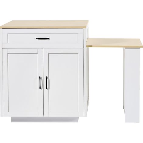Ausziehbare Kücheninsel mit Stauraum 133-202 x 70 x 93,5 cm MDF Weiß MODENUIT (1/5)