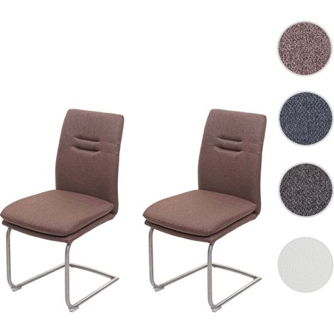 Lot de 2 chaises de salle à manger HWC-H70 tissu/textile inox brossé - crème-beige (1/5)