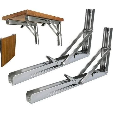 2 PCS 300 mm Équerre Pliable, Équerre Pliante Charge Lourde, Équerre Étagère Murale en Acier Inoxydable, Équerre Rétractable, Charge Max: 150 kg (1/4)