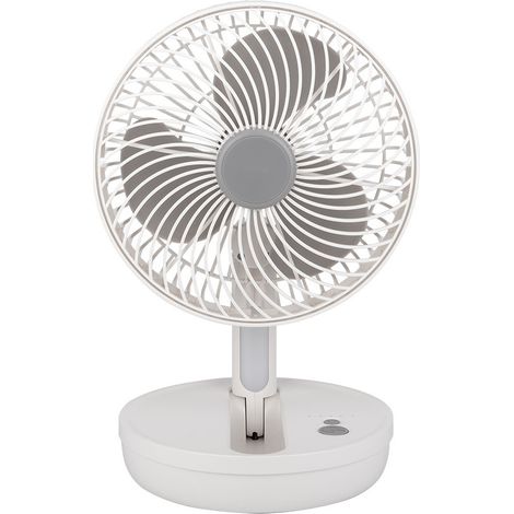 Ventilador inalambrico sobremesa pacheco blanco/gris 5w 3vel recargable c/luz, alim.usb, orientable 3aspas 29x19x16cm (1/4)