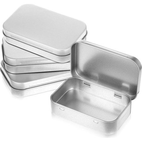 Mini boîtes en métal - 9,5 × 6,2 × 2 cm - Argent - Boîtes de rangement avec couvercles - Mini boîtes portables - Lot de 4 - Matériau : métal (1/5)