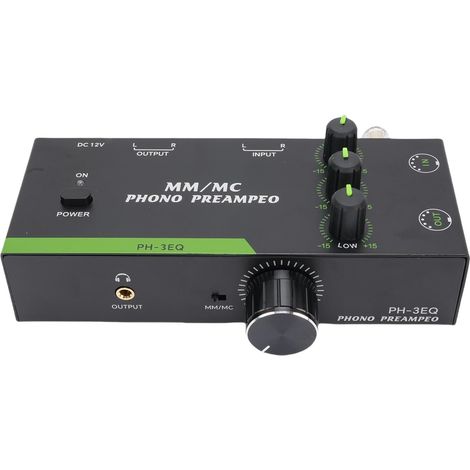 Préampli Phono pour Platine Vinyle, Amplificateur Stéréo à Réglage 3 Bandes avec Entrée et Sortie XLR pour Tourne-disques et Configurations DJ (Prise UE 100-240V)