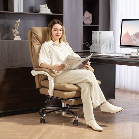 MEUBLIV Sedia da ufficio ergonomica marrone chiaro con supporto lombare e poggiapiedi (1/5)
