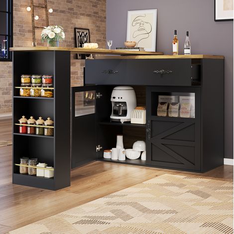 MEUBLIV Tavolo alto estensibile nero 138-204x39x104 cm girevole 360° con contenitore (1/5)
