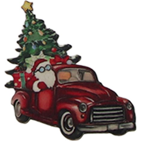 24 pièces Décorations de Noël en Bois, Ornements à Suspendre Tranches de Bois, Camion Rouge pour Sapin de Noël