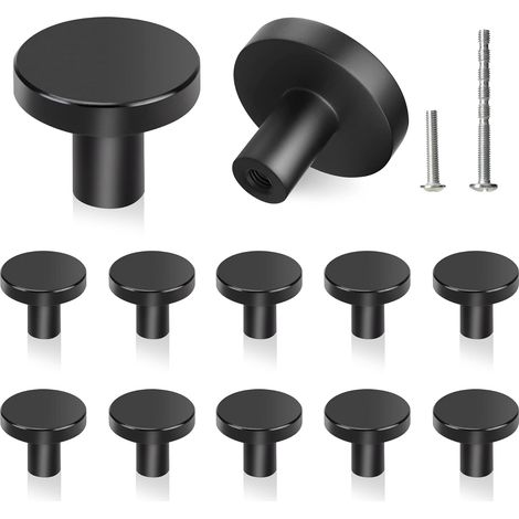 12 Pièces Bouton de Meuble Noir,Bouton de Porte Poignée Meuble 30mm Ronde Poignée de Placard avec Deux Vis de Taille Différente, pour Meubles Armoire (1/5)