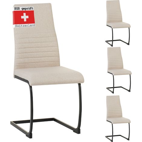 ALBATROS Freischwinger Stuhl TURANO 4er Set, Beige- Esszimmerstuhl Schwingstuhl mit Modernem Design, Stoff-Bezug, Dicke Polsterung - Küchenstuhl, Polster-Stuhl Esszimmer, Esstisch Stuhl