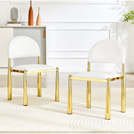 Sillas de comedor pack de 2 blancas, PU y metal, respaldo redondeado HAVRYA (1/5)