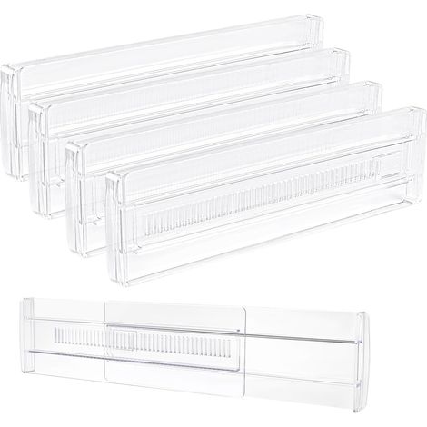 APEX 4 Pièces Séparateurs de Tiroirs, Organisateur de Tiroir Transparent, Vetement Rangement Tiroir pour Cuisine Commodes Salle de Bain (1/5)