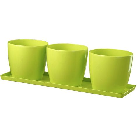 ''Trio Madeira'' Set, Kunstharztöpfe für Blumen und Pflanzen für Außenbereich und Garten -Zederfarben