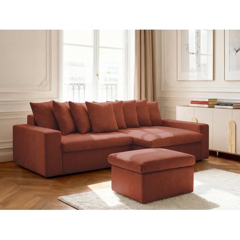 BOBOCHIC - Canapé d'angle fixe ENORE tissu lisse avec pouf Angle droit  Rouge