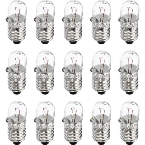 Ampoules Miniatures E10 - Lot de 15 - Verre et Métal - Éclairage 6,3V DC - Pour Lampes Torches et Instruments - 24x10mm (1/5)