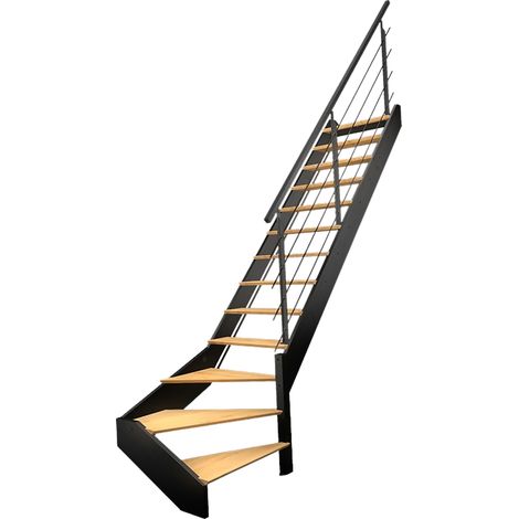 DIVERSO - Scala diritta a Œ con LED integrati, nera con balaustra