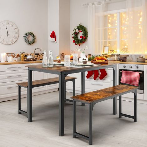 Mesa de comedor con 2 bancos juego de 3 grupos de comedor 110 x 70 cm mesa de cocina para 4 personas cafe negro