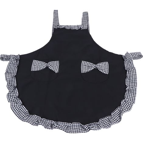 Tablier vintage mignon pour femme, orné d'un nœud papillon en dentelle et doté d'une poche, idéal pour la cuisine (noir) (1/5)