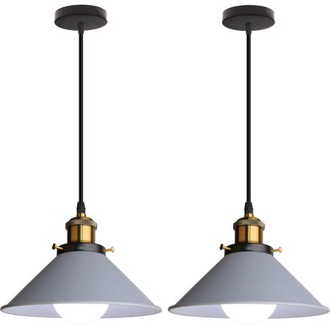 (2PCS) Lámpara Colgante Retro Lustre Vintage Gris Ø22CM Lámpara De Techo Industrial Lámparas De Colgar Moderna Para Restaurante Cocina E27