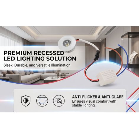Spot encastré LED 1W 35mm anti-scintillement et anti-éblouissement pour éclairage de plafond ou sous-meuble, blanc chaud 4000K. (1/5)