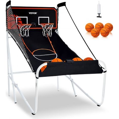 Faltbaes Indoor-Basketballspiel für 2 Spieler, Basketballautomat, Baskeltballständer mit 5 Bällen & 8 Spielmodi & 2 Basketballkörben & Aufblaspumpe, für Kinder, Erwachsene (Schwarz & Weiß) (1/5)