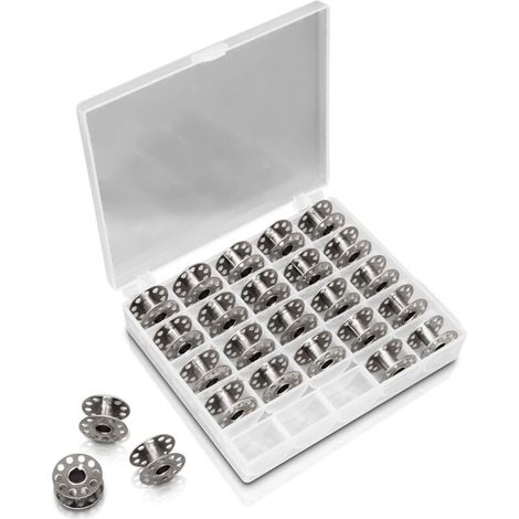 Lot de 25 canettes pour machines à coudre, en métal durable sans arêtes vives. Étui à canettes inclus pour un rangement facile. Compatibles avec les machines à coudre W6, Pfaff, Brother et Singer. (1/4)
