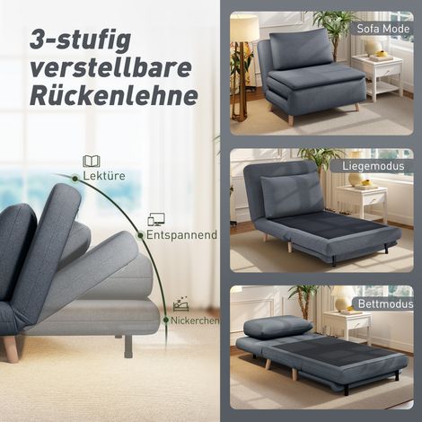 Multifunktionaler 3-in-1-Sessel-Bett: mit Bettfunktion, verstellbarer Rückenlehne, Beinen aus Buchenholz, Kissen, graue Farbe. (1/5)