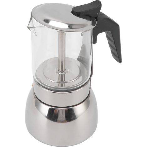 Cafetière italienne classique portable en verre et acier inoxydable résistant à la chaleur, 300 ml, idéale pour la maison et les cafés. (1/5)