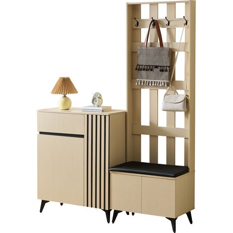 Ensemble combiné : Meuble d'entrée moderne avec banc & buffet/armoire à chaussures – Solution de rangement élégante pour couloir, salon et chambre. [ANCIEN SKU : GL3627N]