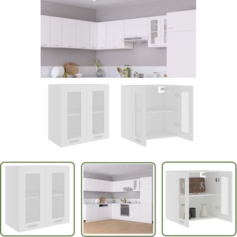The Living Store Armoire en verre suspendue Blanc 60x31x60 cm Bois ingénierie - Armoire Suspendu - Meuble De Cuisine - Rangement Cuisine - Armoire Vitrée - Blanc (1/5)