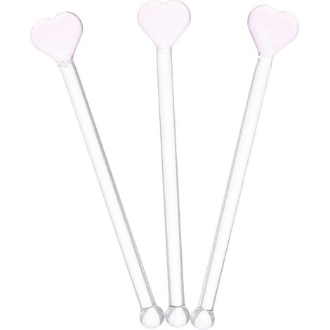 Bâtonnets mélangeurs en verre réutilisables en forme de cœur, compatibles boissons, lot de 3 (1/5)