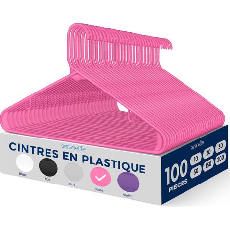 Cintres Plastiques 100 pièces, Cintres Antidérapants en Plastique pour Vêtements, Ultra-Fins, Crochets Pivotants 360° (Rose) (1/5)