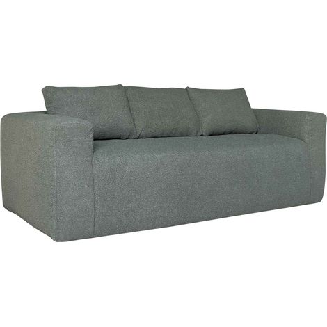 Canapé 3 places en tissu bouclette avec coussins vert L 200 cm