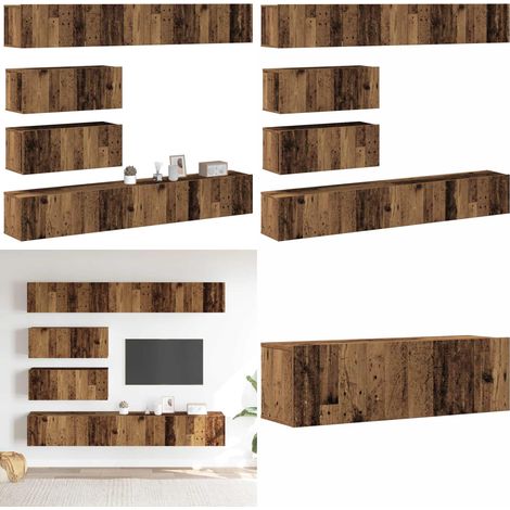 Conjunto de mueble de TV 6 piezas montado la pared madera vieja - Muebles de TV - Muebles de madera