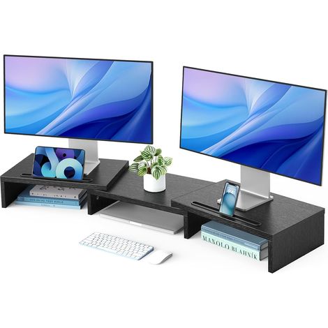 Support Moniteur Double, Rehausseur Ecran PC Bureau avec 2 Emplacements, Rehausseur Ecran, Support Polyvalent Écran PC, Laptop, PC, Noir (1/5)