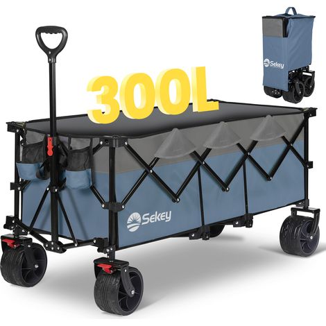 Sekey – Chariot de jardin pliable 300L – Charge max 200 kg – Roues tout-terrain 7 pouces – Pliage innovant à une main – Tissu Oxford 600D