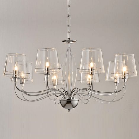 Kosilum – Lustre baroque 8 bras en métal chromé avec abat-jours en verre transparent – Éclairage doux et chaleureux pour salon – Matane (1/5)