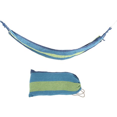 Hamac portable de jardin extérieur pour camping, modèle simple ou double, léger, à rayures bleues, idéal pour les voyages. (1/5)