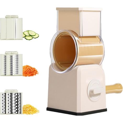 Tritatutto per verdure, grattugia rotante per formaggio, multifunzionale per frutta e verdura, con 3 tipi di lame in acciaio inox, design rimovibile, facile da pulire, affettatrice manuale a tamburo i