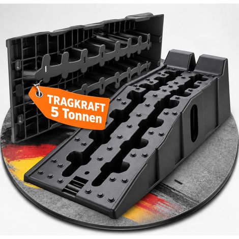 Relaxdays Auffahrrampe, 2 Stück, PKW & Transporter, bis 5t, Radstopper, rutschfest, HBT: 22x33x90 cm, HDPE, schwarz (1/5)