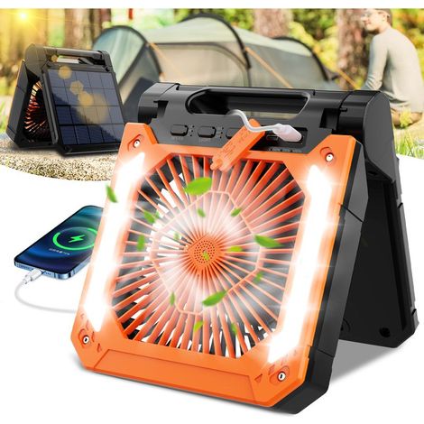 AMXCNOY 20000mAh Solar-Tischventilator mit integrierter LED-Leuchte, Timerfunktion, Solar- oder USB-Ladefunktion, leiser Ventilator für Camping, Reisen, Angeln und Zelte, ausgestattet mit einem SOS-Li (1/5)