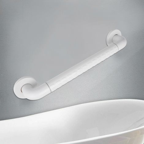Barre d'appui inox blanche 40cm pour salle de bain douche WC, poignée sécurité antiglisse avec vis et 2 supports, 656g (1/5)