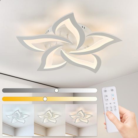 58cm Plafonnier LED Salon Fleurs Lustre Chambre Dimmable Luminaire Blanc Moderne Pétale 3000K-6000K Lampe de Plafond Cuisine Salle à Manger,Froid Lumière avec Télécommande éclairage 28W 2800lm (1/5)