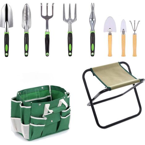 Gartenwerkzeug Set, Werkzeugbeutel Garten zum Pflanzen Tragbares Gartengeräte Hocker + Tasche