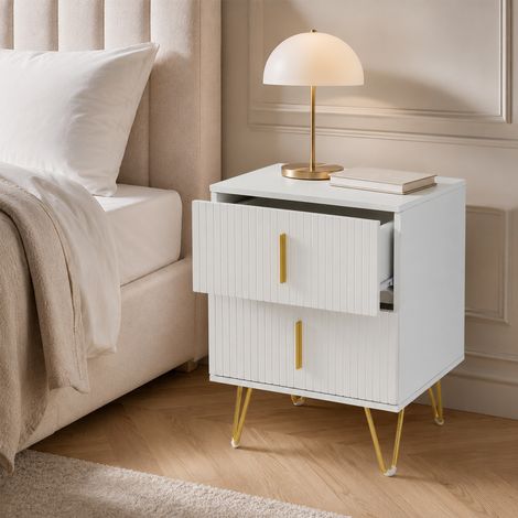 Table de Chevet en Bois Massif Blanc 2 Tiroirs – Meuble de Rangement Compact 40x40x57 cm pour Chambre, Salon, Enfant (1/5)