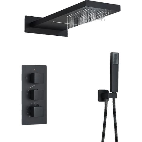 Duschset, Thermostatsteuerung, langlebige Edelstahlkonstruktion, Schwarz (1/2)