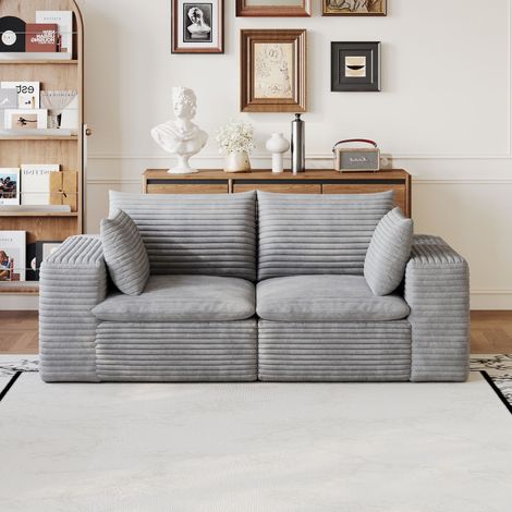 2-Sitzer-Sofa „Compressed Cloud“, 180 cm breit, aus hellgrauem Cord, doppellagiges Design, abnehmbares Sitzkissen, keine Montage erforderlich
