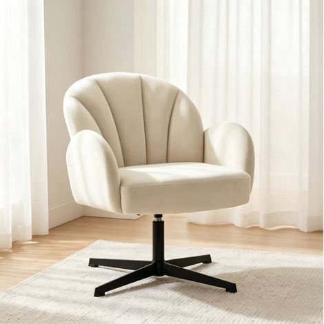 Poltrona girevole a conchiglia 64,5 x 68 x 80 cm, velluto beige e nero HAVRYA (1/5)